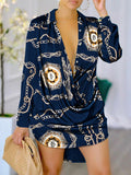 Momentlover Printed Figure Plus Size Loose Lapel Shirt Dress Mini Dresses