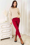 Momentlover Double Take Striped Boat Neck Sweater