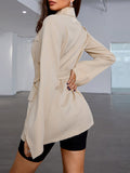 Momentlover Tied Waist Solid Color Long Sleeves High Waisted Notched Collar Shirts Tops Blazer