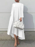 Momentlover Casual Long Sleeves High-Low Solid Color Maxi Dresses