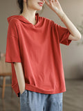 Momentlover Solid Color Hooded Short Sleeves Hooded T-Shirts Tops