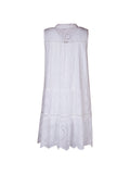 Momentlover Split-Joint Solid Color Lace-Up Hollow Sleeveless Loose Round-Neck Mini Dresses