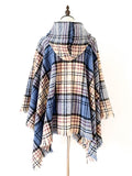 Momentlover Plaid Keep Warm Hooded Fringed Shawl&Cloak Cape