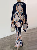 Momentlover Batwing Sleeves Loose Flower Print Mock Neck Blouses&Shirts Tops