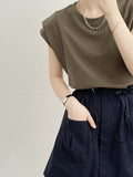 Momentlover Split-Joint Sleeveless Loose Round-neck T-Shirts Tops