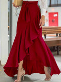 Momentlover Irregular Clipping Bandage Falbala Solid Color Split-Side Skirts Bottoms