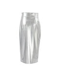Momentlover Split-side Solid Color Shiny A-line Skirts Bottoms