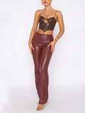 Momentlover Zipper Solid Color Buttoned High Waisted Trousers Pants