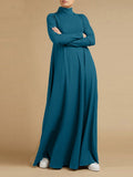 Momentlover Casual Loose 4 Colors High-Neck Long Sleeves Maxi Dress
