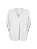 Momentlover Solid Color Jacquard Loose Half Sleeves V-Neck T-Shirts Tops