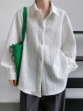Momentlover Simple Loose Long Sleeves Buttoned Solid Color Textured Lapel Collar Blouses&Shirts Tops