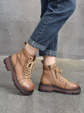 Momentlover Cow Leather Lace-Up Zipper Martin Booties