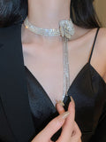Momentlover Tasseled Rhine Stones Flower Shape Necklaces Accessories