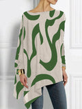 Momentlover Casual Loose Three-Quarter Sleeves Printed Asymmetric T-Shirts Tops