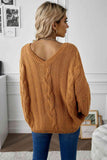 Momentlover Cable Knit V-Neck Sweater