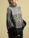 Momentlover Original Print High-Neck Knitting Sweater