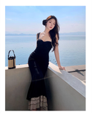 - Black suspender backless mermaid dress GEU1251