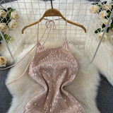 - Shiny Halter Neckline Sequins Bodycon Dress GEU943