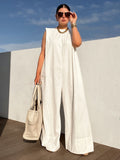 momentlover Solid Color Sleeveless Wide Leg Jumpsuits