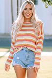 Momentlover Striped Round Neck Dropped Shoulder Pullover Sweater