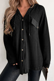 Momentlover Waffle-Knit Button Up Drawstring Hoodie