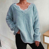 Momentlover V-Neck Drop Shoulder Long Sleeve Sweater