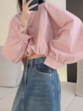 Momentlover Solid Color Elasticity Loose Batwing Sleeves Round-Neck Blouses&Shirts Tops