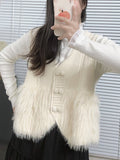 Momentlover Split-Joint Solid Color Buttoned Sleeveless Loose V-Neck Vest Outerwear