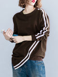 Momentlover Striped Loose Long Sleeves Round-neck Hoodies&Sweatshirt