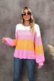 Momentlover Color Block Round Neck Dropped Shoulder Sweater