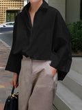 momentlover Long Sleeves Loose Solid Color Lapel Collar Blouses&Shirts Tops