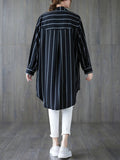 Momentlover Striped Buttoned Loose Long Sleeves Blouses&Shirts Tops