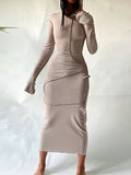 Momentlover Split-Joint Solid Color Skinny Plus Size Hooded Maxi Dresses