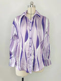 Momentlover Striped Contrast Color Loose Long Sleeves Lapel Blouses
