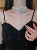 Momentlover Tasseled Rhine Stones Flower Shape Necklaces Accessories