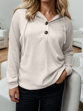 Momentlover Waffle-Knit Drawstring Quarter Button Hoodie