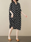 Momentlover Polka-Dot Short Sleeves Loose V-Neck Midi Dresses
