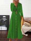 Momentlover Long Sleeves Loose Pleated Lapel Midi Dresses Shirt Dress