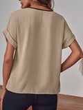 Momentlover Striped Short Sleeves Loose V-Neck Blouses&Shirts Tops