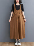 Momentlover Solid Color Buttoned Wide Leg Ninth Pants Spaghetti-Neck Overalls