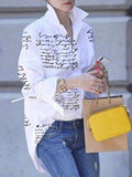 momentlover Original Loose Letter Printed White Blouse Top