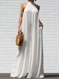 momentlover Sleeveless Wide Leg Solid Color High-Neck Jumpsuits