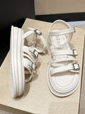 Momentlover Split-Joint Round-Toe Lace-Up Belt Buckle Sandals Platform Shoes