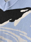 Momentlover Printed V-Neck Long Sleeve Sweater