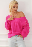 Momentlover Pearl Detail V-Neck Long Sleeve Sweater