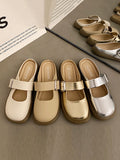 Momentlover Split-Joint Shallow Cut Round-Toe Belt Buckle Slippers&Mules Platform Shoes