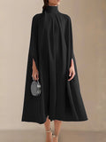 momentlover Simple Batwing Sleeves Lace-Up Solid Color High-Neck Midi Dresses