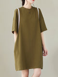 Momentlover Split-Joint Short Sleeves Loose Round-Neck Mini Dresses