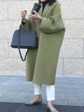 Momentlover Solid Color Loose Long Sleeves Collarless Woolen Coat