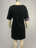 Momentlover Striped Contrast Color Asymmetric Plus Size Loose Round-neck Mini Dresses